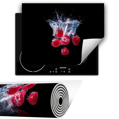 TMK ArtDeko Herdabdeckplatte 1 teilig 80x52 cm Küche Herdabdeckung Ceranfeld Herdabdeckplatten Anti Rutsch Matte Aufrollbar, Schwarz Himbeeren von TMK ArtDeko
