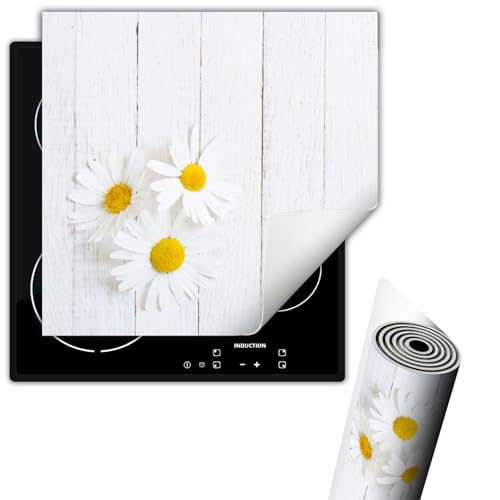 TMK ArtDeko Herdabdeckplatte 50x52 cm Einteilig Küchen Zubehör Kochfeld Abdeckung Ceranfeld Herdplattenabdeckung Induktionskochfeld Aufrollbare Matte, Blumen Holz von TMK ArtDeko