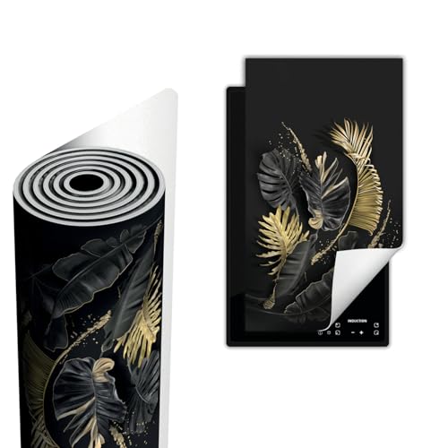TMK ArtDeko Herdabdeckplatte Ceranfeld abdeckung Aufrollbare Matte für Induktion Einteilig 30x52 cm, Blumen Grau von TMK ArtDeko