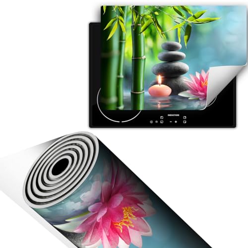 TMK ArtDeko Herdabdeckplatte Einteilig 70x52 cm Küche Herdabdeckung Ceranfeld Abdeckplatte Kochfeld Abdeckung Induktionskochfeld Aufrollbare, Blume Grün von TMK ArtDeko