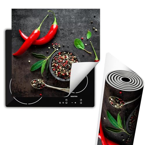 TMK ArtDeko Herdabdeckplatte Einteilig Küche Herdabdeckung Ceranfeld Herdabdeckplatten Anti Rutsch Matte Aufrollbar 60x52 cm, Gewürze Chilli von TMK ArtDeko