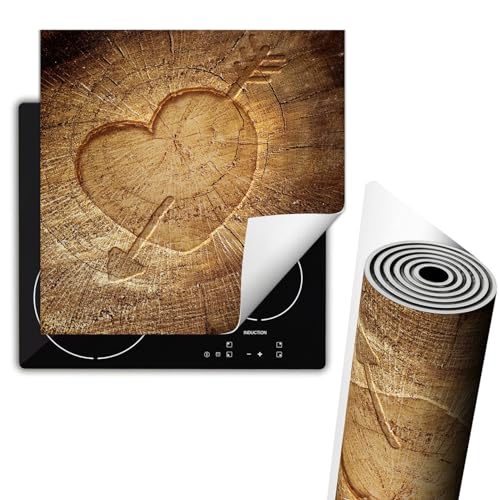 TMK ArtDeko Herdabdeckplatte Einteilig Küche Herdabdeckung Ceranfeld Herdabdeckplatten Anti Rutsch Matte Aufrollbar 60x52 cm, Herz Holz von TMK ArtDeko