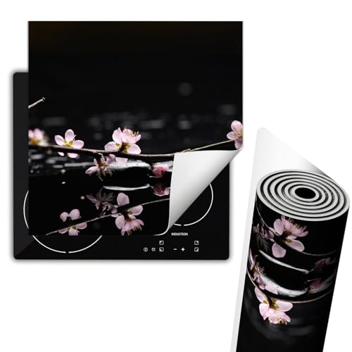 TMK ArtDeko Herdabdeckplatte Einteilig Küche Herdabdeckung Ceranfeld Herdabdeckplatten Anti Rutsch Matte Aufrollbar 60x52 cm, Schwarz Blumen von TMK ArtDeko