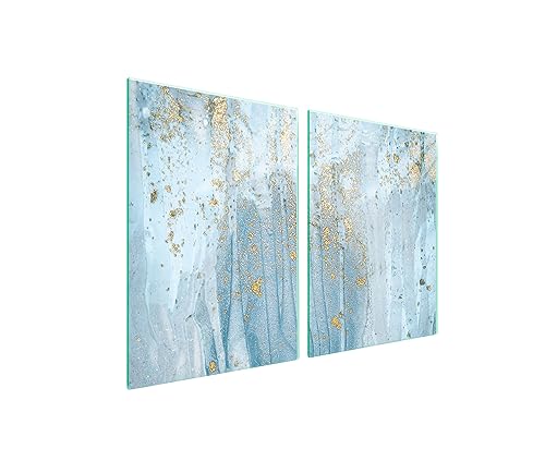 TMK ArtDeko Herdabdeckplatten 2 Teilig 2 x 45 x 52 cm Ceranfeldabdeckung Küche Induktion Her dschutz Spritzschutz Glasplatte Schneidebrett, Marmor von TMK ArtDeko