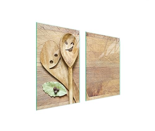 TMK ArtDeko Herdabdeckplatten 2 Teilig 65 x 52 cm Ceranfeldabdeckung Küche Induktion Herdschutz Spritzschutz Glasplatte Schneidebrett, Löffel von TMK ArtDeko
