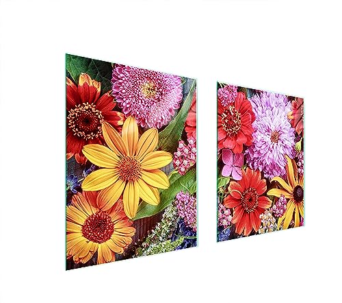 TMK ArtDeko Herdabdeckplatten 2 Teilig 85 x 52 cm Ceranfeldabdeckung Küche Induktion Herdschutz Spritzschutz Glasplatte Schneidebrett, Blumen von TMK ArtDeko