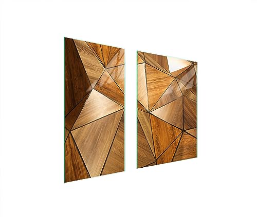 TMK ArtDeko Herdabdeckplatten 75 x 52 cm 2-teilig Ceranfeldabdeckung Induktion Herdschutz Spritzschutz Glasplatte Deko Schneidebrett, Holz von TMK ArtDeko