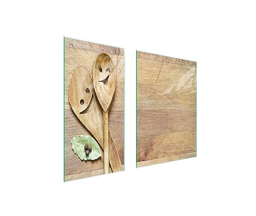TMK ArtDeko Herdabdeckplatten 75 x 52 cm 2-teilig Ceranfeldabdeckung Induktion Herdschutz Spritzschutz Glasplatte Deko Schneidebrett, Löffel von TMK ArtDeko