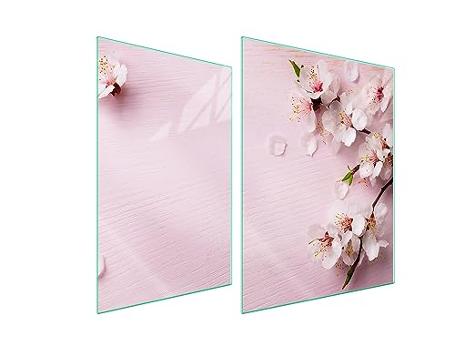 TMK ArtDeko Herdabdeckplatten Set 70 x 52 cm Ceranfeld Abdeckung Glas Spritzschutz Abdeckplatte Glasplatte Herd Ceranfeldabdeckung Deko Schneidebrett, Blumen von TMK ArtDeko