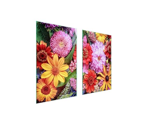 TMK ArtDeko Herdabdeckplatten Set 75x52 cm Ceranfeld Abdeckung Glas Spritzschutz Abdeckplatte Glasplatte Herd Ceranfeldabdeckung Deko Schneidebrett, Blumen von TMK ArtDeko