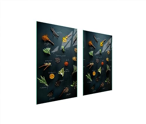 TMK ArtDeko Herdabdeckplatten Set 75x52 cm Ceranfeld Abdeckung Glas Spritzschutz Abdeckplatte Glasplatte Herd Ceranfeldabdeckung Deko Schneidebrett, Gewürze von TMK ArtDeko