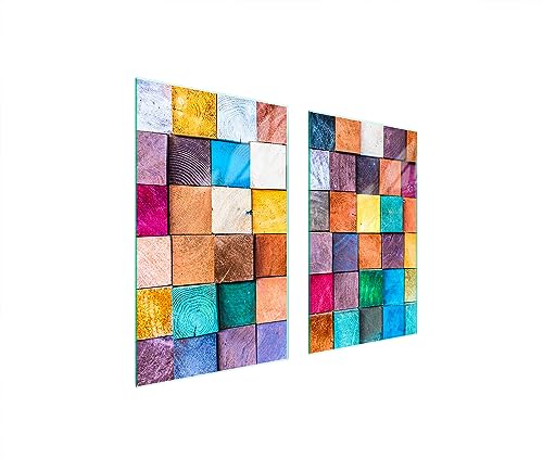 TMK ArtDeko Herdabdeckplatten Set 75x52 cm Ceranfeld Abdeckung Glas Spritzschutz Abdeckplatte Glasplatte Herd Ceranfeldabdeckung Deko Schneidebrett, Mosaik von TMK ArtDeko