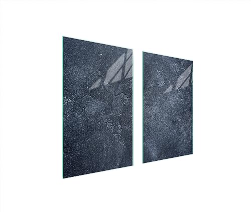 TMK ArtDeko Herdabdeckplatten Set 75x52 cm Ceranfeld Abdeckung Glas Spritzschutz Abdeckplatte Glasplatte Herd Ceranfeldabdeckung Deko Schneidebrett, Schiefer von TMK ArtDeko