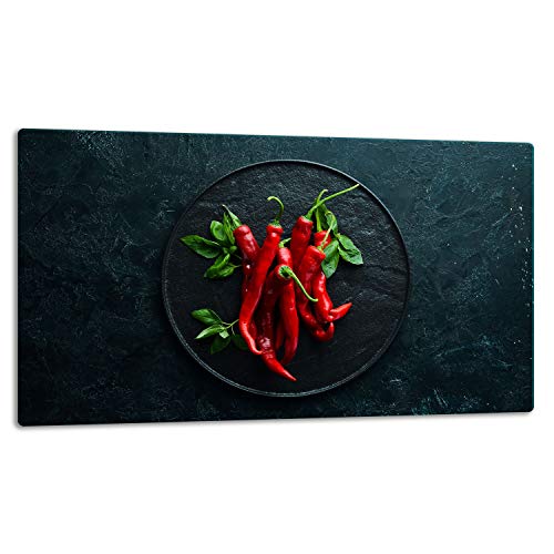 TMK | Glasschneidebrett, Herdabdeckplatte ceranfeld 1-telig, Glasschneideplatte, Spritzschutz, Universal Glasplate, 52x30 cm, motiv rot Chilli von TMK ArtDeko