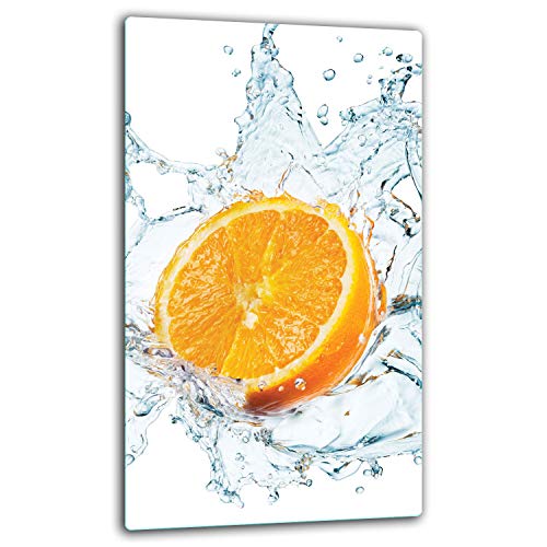 TMK | Herdabdeckplatte 30x52 Einteilig Glas Elektroherd Induktion Herdschutz Spritzschutz Glasplatte Deko Schneidebrett Orange von TMK ArtDeko