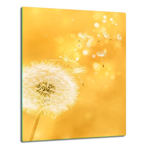 TMK | Herdabdeckplatte 40x52 Einteilig Glas Elektroherd Induktion Herdschutz Spritzschutz Glasplatte Deko Schneidebrett Gelb Blume von TMK ArtDeko