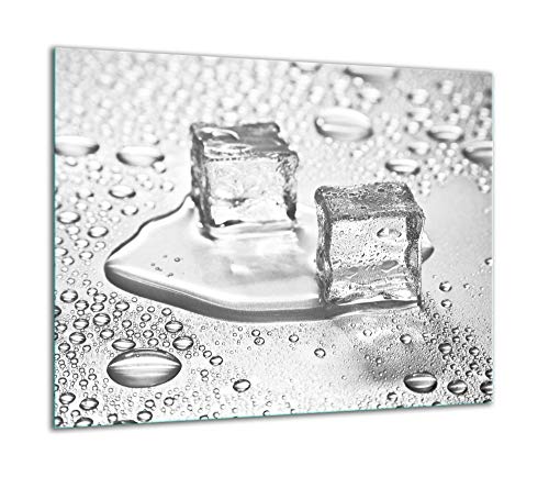 TMK | Herdabdeckplatte 60x52 Einteilig Glas Elektroherd Induktion Herdschutz Spritzschutz Glasplatte Deko Schneidebrett Weiß Eis von TMK ArtDeko