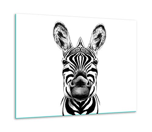 TMK | Herdabdeckplatte 60x52 Einteilig Glas Elektroherd Induktion Herdschutz Spritzschutz Glasplatte Deko Schneidebrett Weiß Zebra von TMK ArtDeko
