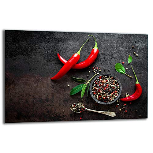 TMK | Herdabdeckplatte 80x52 cm 1-teilig Ceranfeldabdeckung Induktion Herdschutz Spritzschutz Glasplatte Deko Schneidebrett, Chilli von TMK ArtDeko