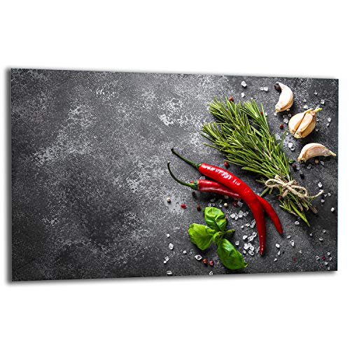 TMK | Herdabdeckplatte 80x52 cm 1-teilig Ceranfeldabdeckung Induktion Herdschutz Spritzschutz Glasplatte Deko Schneidebrett, Gewürze Chilli von TMK ArtDeko