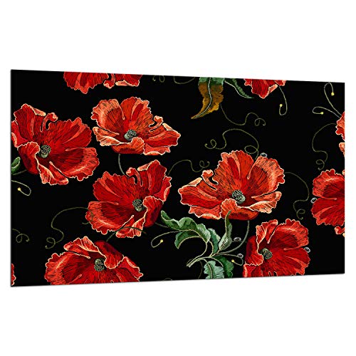 TMK | Herdabdeckplatte 80x52 cm 1-teilig Ceranfeldabdeckung Induktion Herdschutz Spritzschutz Glasplatte Deko Schneidebrett Schwarz Blumen von TMK ArtDeko