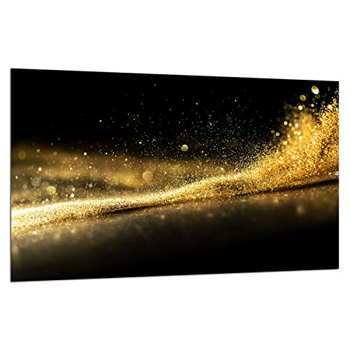 TMK | Herdabdeckplatte 80x52 cm 1-teilig Ceranfeldabdeckung Induktion Herdschutz Spritzschutz Glasplatte Deko Schneidebrett Schwarz Gold von TMK ArtDeko
