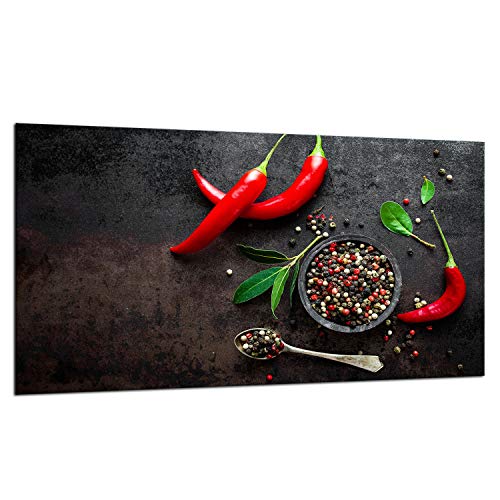 TMK | Herdabdeckplatte 90x52 cm Glas Ceranfeldabdeckung Induktion Herdschutz Spritzschutz Glasplatte Deko Schneidebrett, Chilli von TMK ArtDeko