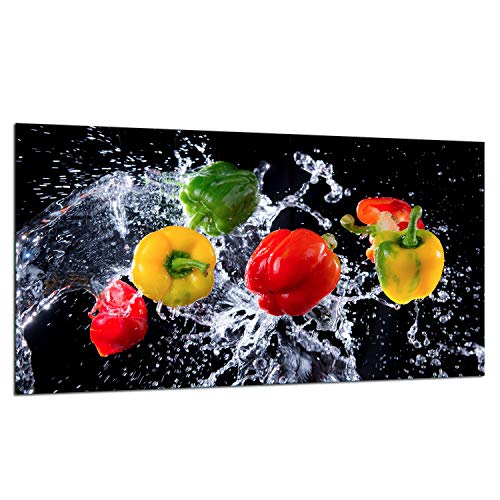 TMK | Herdabdeckplatte 90x52 cm Glas Ceranfeldabdeckung Induktion Herdschutz Spritzschutz Glasplatte Deko Schneidebrett, Wasser Paprika von TMK ArtDeko