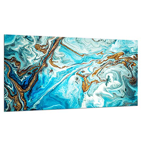 TMK | Herdabdeckplatte 90x52 cm Glas Ceranfeldabdeckung Induktion Herdschutz Spritzschutz Glasplatte Deko Schneidebrett Blau Marmor von TMK ArtDeko
