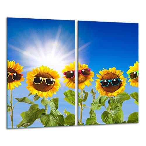 TMK | Herdabdeckplatten 2 Teilig 2x30x52 cm Ceranfeldabdeckung Küche Elektroherd Induktion Herdschutz Spritzschutz Glasplatte Schneidebrett Blumen von TMK ArtDeko