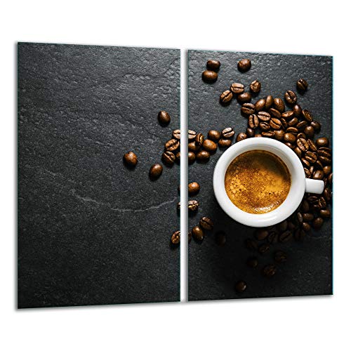 TMK | Herdabdeckplatten 2 Teilig 2x30x52 cm Ceranfeldabdeckung Küche Elektroherd Induktion Herdschutz Spritzschutz Glasplatte Schneidebrett | Kaffee Granit von TMK ArtDeko