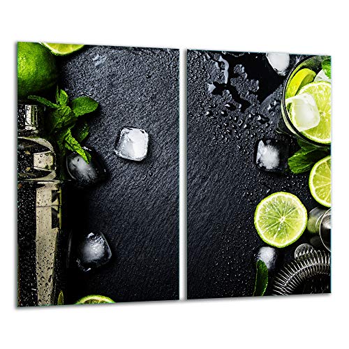 TMK | Herdabdeckplatten 2 Teilig 2x30x52 cm Ceranfeldabdeckung Küche Elektroherd Induktion Herdschutz Spritzschutz Glasplatte Schneidebrett Schiefer Zitrone von TMK ArtDeko