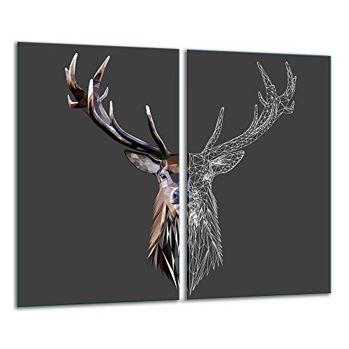 TMK | Herdabdeckplatten 2 Teilig 2x30x52 cm Ceranfeldabdeckung Küche Elektroherd Induktion Herdschutz Spritzschutz Glasplatte Schneidebrett Schwarz Hirsch von TMK ArtDeko
