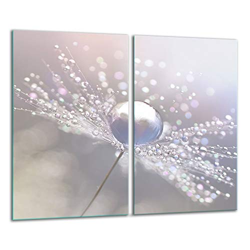 TMK | Herdabdeckplatten 2 Teilig 2x30x52 cm Ceranfeldabdeckung Küche Elektroherd Induktion Herdschutz Spritzschutz Glasplatte Schneidebrett Weiß Blume von TMK ArtDeko