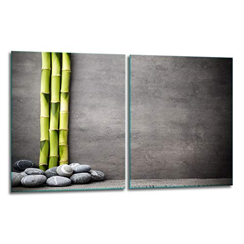 TMK | Herdabdeckplatten Set 2x40x52 cm Ceranfeld Abdeckung Glas Spritzschutz Abdeckplatte Glasplatte Herd Ceranfeldabdeckung Deko Schneidebrett | Bambus von TMK ArtDeko