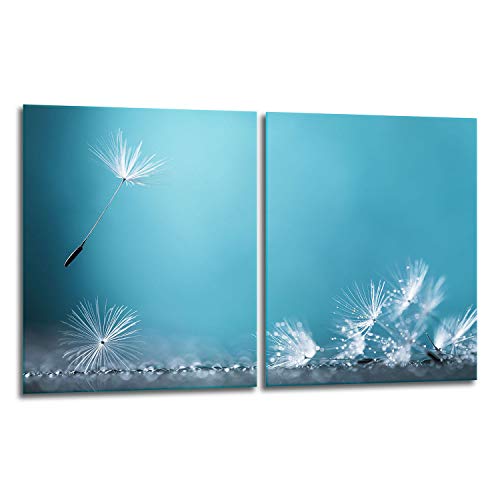 TMK | Herdabdeckplatten Set 2x40x52 cm Ceranfeld Abdeckung Glas Spritzschutz Abdeckplatte Glasplatte Herd Ceranfeldabdeckung Deko Schneidebrett | Blau Blume von TMK ArtDeko