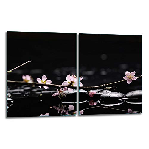 TMK | Herdabdeckplatten Set 2x40x52 cm Ceranfeld Abdeckung Glas Spritzschutz Abdeckplatte Glasplatte Herd Ceranfeldabdeckung Deko Schneidebrett | Blumen von TMK ArtDeko