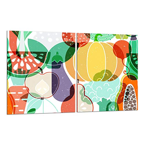 TMK | Herdabdeckplatten Set 2x40x52 cm Ceranfeld Abdeckung Glas Spritzschutz Abdeckplatte Glasplatte Herd Ceranfeldabdeckung Deko Schneidebrett Früchte von TMK ArtDeko