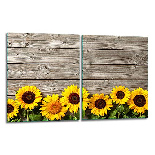 TMK | Herdabdeckplatten Set 2x40x52 cm Ceranfeld Abdeckung Glas Spritzschutz Abdeckplatte Glasplatte Herd Ceranfeldabdeckung Deko Schneidebrett | Holz Blume von TMK ArtDeko