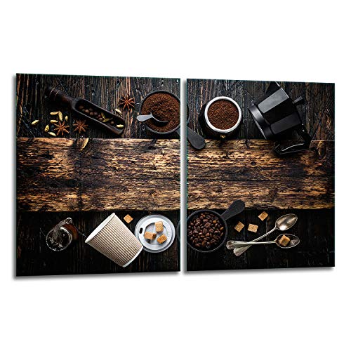 TMK | Herdabdeckplatten Set 2x40x52 cm Ceranfeld Abdeckung Glas Spritzschutz Abdeckplatte Glasplatte Herd Ceranfeldabdeckung Deko Schneidebrett | Kaffee Holz von TMK ArtDeko