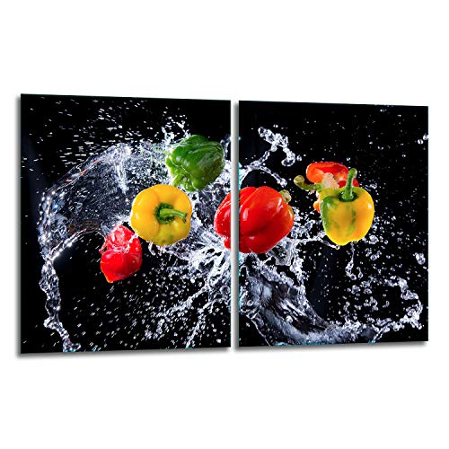 TMK | Herdabdeckplatten Set 2x40x52 cm Ceranfeld Abdeckung Glas Spritzschutz Abdeckplatte Glasplatte Herd Ceranfeldabdeckung Deko Schneidebrett Paprika von TMK ArtDeko