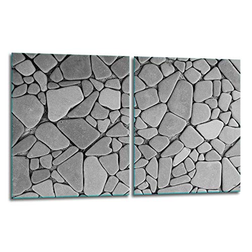 TMK | Herdabdeckplatten Set 2x40x52 cm Ceranfeld Abdeckung Glas Spritzschutz Abdeckplatte Glasplatte Herd Ceranfeldabdeckung Deko Schneidebrett | Stein von TMK ArtDeko