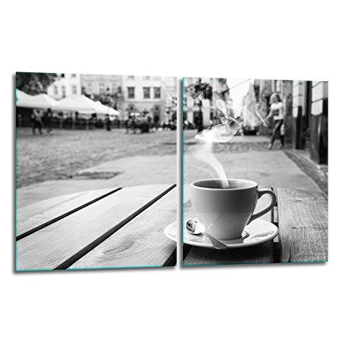 TMK | Herdabdeckplatten Set 2x40x52 cm Ceranfeld Abdeckung Glas Spritzschutz Abdeckplatte Glasplatte Herd Ceranfeldabdeckung Deko Schneidebrett | grau Kaffee von TMK ArtDeko