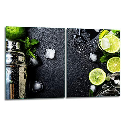 TMK | Herdabdeckplatten Set 2x40x52 cm Ceranfeld Abdeckung Glas Spritzschutz Abdeckplatte Glasplatte Herd Ceranfeldabdeckung Deko Schneidebrett | grün Obst von TMK ArtDeko