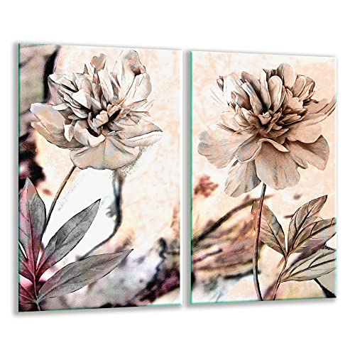 TMK | Herdabdeckplatten ceranfeld 2 Teilig 30x52 cm | Ceranfeldabdeckung Küche Elektroherd Induktion | Herdschutz Spritzschutz | Glasplatte Schneidebrett | Blumen von TMK ArtDeko