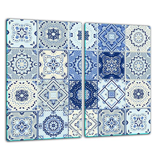 TMK | Herdabdeckplatten ceranfeld 2 Teilig 30x52 cm | Ceranfeldabdeckung Küche Elektroherd Induktion | Herdschutz Spritzschutz | Glasplatte Schneidebrett | Mosaik Blau von TMK ArtDeko