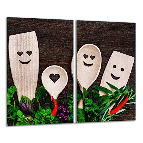 TMK | Herdabdeckplatten ceranfeld 2 Teilig 30x52 cm | Ceranfeldabdeckung Küche Elektroherd Induktion | Herdschutz Spritzschutz | Glasplatte Schneidebrett | motiv Holz Schwarz von TMK ArtDeko