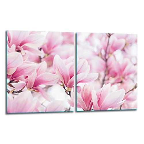 TMK | Herdabdeckplatten ceranfeld 2 Teilig 40x52 cm | Ceranfeldabdeckung Küche Elektroherd Induktion | Herdschutz Spritzschutz | Glasplatte Schneidebrett | Blumen Rosa von TMK ArtDeko