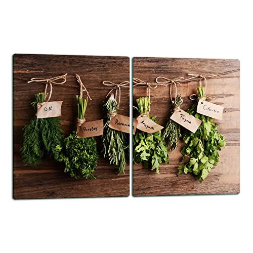 TMK | Herdabdeckplatten ceranfeld 2 Teilig 40x52 cm | Ceranfeldabdeckung Küche Elektroherd Induktion | Herdschutz Spritzschutz | Glasplatte Schneidebrett | Holz Herbst von TMK ArtDeko