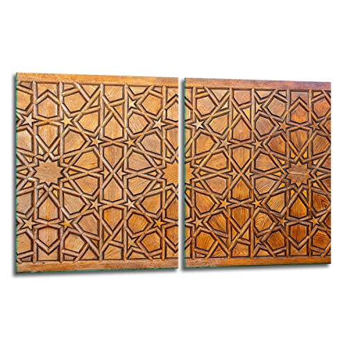 TMK | Herdabdeckplatten ceranfeld 2 Teilig 40x52 cm | Ceranfeldabdeckung Küche Elektroherd Induktion | Herdschutz Spritzschutz | Glasplatte Schneidebrett | Holz Muster von TMK ArtDeko